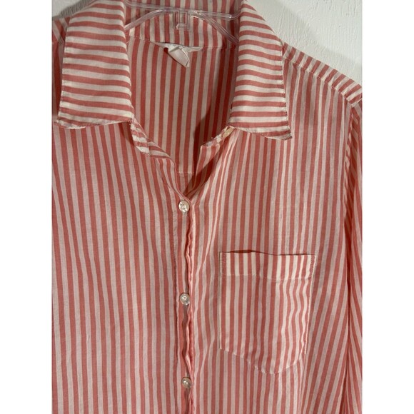 Caslon Women’s Small Orange White Long Sleeve Striped Light Cotton Button Front - Picture 1 of 7